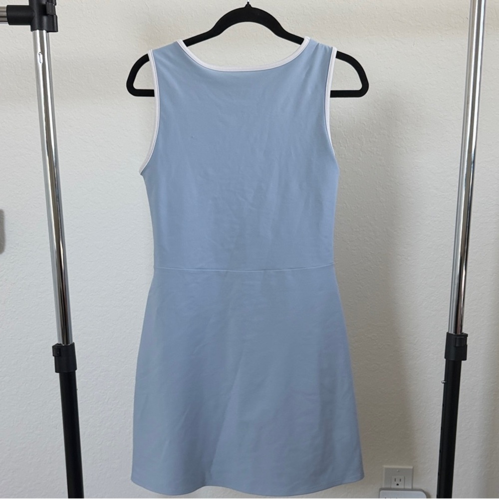 Sleeveless Light Blue Mini Dress with White Trim